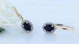1.17 Carat (ctw) 14K Yellow Gold Oval Cut Blue Sapphire & Round Diamond Ladies Dangling Earrings