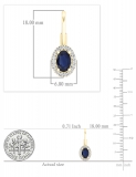 1.17 Carat (ctw) 14K Yellow Gold Oval Cut Blue Sapphire & Round Diamond Ladies Dangling Earrings