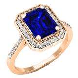 1.40 Carat (ctw) 14K Rose Gold Emerald Blue & Round White Cubic Zirconia Bridal Engagement Ring