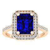 1.40 Carat (ctw) 14K Rose Gold Emerald Blue & Round White Cubic Zirconia Bridal Engagement Ring