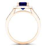 1.40 Carat (ctw) 14K Rose Gold Emerald Blue & Round White Cubic Zirconia Bridal Engagement Ring
