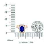 1.40 Carat (ctw) 14K Rose Gold Emerald Blue & Round White Cubic Zirconia Bridal Engagement Ring