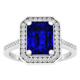 1.40 Carat (ctw) 14K White Gold Emerald Blue & Round White Cubic Zirconia Bridal Engagement Ring