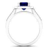 1.40 Carat (ctw) 14K White Gold Emerald Blue & Round White Cubic Zirconia Bridal Engagement Ring