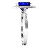 1.40 Carat (ctw) 14K White Gold Emerald Blue & Round White Cubic Zirconia Bridal Engagement Ring