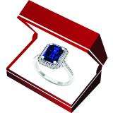 1.40 Carat (ctw) 14K White Gold Emerald Blue & Round White Cubic Zirconia Bridal Engagement Ring