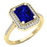 1.40 Carat (ctw) 14K Yellow Gold Emerald Blue & Round White Cubic Zirconia Bridal Engagement Ring