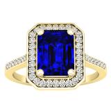 1.40 Carat (ctw) 14K Yellow Gold Emerald Blue & Round White Cubic Zirconia Bridal Engagement Ring