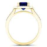 1.40 Carat (ctw) 14K Yellow Gold Emerald Blue & Round White Cubic Zirconia Bridal Engagement Ring