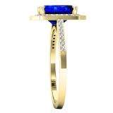1.40 Carat (ctw) 14K Yellow Gold Emerald Blue & Round White Cubic Zirconia Bridal Engagement Ring