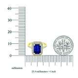 1.40 Carat (ctw) 14K Yellow Gold Emerald Blue & Round White Cubic Zirconia Bridal Engagement Ring