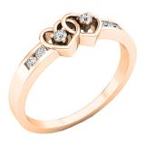 0.13 Carat (ctw) 18K Rose Gold Round White Diamond Ladies Promise Double Heart Engagement Ring