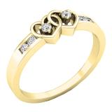0.13 Carat (ctw) 18K Yellow Gold Round White Diamond Ladies Promise Double Heart Engagement Ring