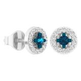 0.30 Carat (ctw) 18K White Gold Round Cut Blue & White Diamond Ladies Halo Stud Earrings 1/3 CT