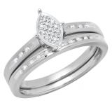 0.12 Carat (ctw) 10K White Gold Round Diamond Marquise Shape Bridal Promise Engagement Ring Set