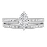 0.12 Carat (ctw) 10K White Gold Round Diamond Marquise Shape Bridal Promise Engagement Ring Set