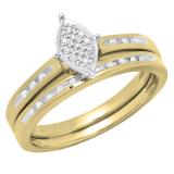 0.12 Carat (ctw) 10K Yellow Gold Round Diamond Marquise Shape Bridal Promise Engagement Ring Set