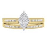 0.12 Carat (ctw) 10K Yellow Gold Round Diamond Marquise Shape Bridal Promise Engagement Ring Set