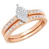 0.12 Carat (ctw) 18K Rose Gold Round Diamond Marquise Shape Bridal Promise Engagement Ring Set