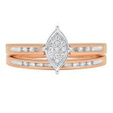 0.12 Carat (ctw) 18K Rose Gold Round Diamond Marquise Shape Bridal Promise Engagement Ring Set