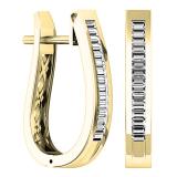 0.45 Carat (ctw) 10K Yellow Gold Baguette Cut Diamond Ladies Huggies Fashion Hoop Earrings 1/2 CT