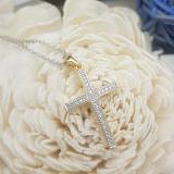 0.10 Carat (ctw) 14K Yellow Gold Round Diamond Ladies Micro Pave Religious Cross Pendant 1/10 CT