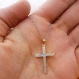 0.10 Carat (ctw) 18K Yellow Gold Round Diamond Ladies Micro Pave Religious Cross Pendant 1/10 CT