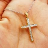 0.10 Carat (ctw) 18K Yellow Gold Round Diamond Ladies Micro Pave Religious Cross Pendant 1/10 CT