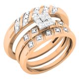 0.15 Carat (ctw) 10K Rose Gold Round White Diamond Men's & Women's Engagement Ring Trio Bridal Set