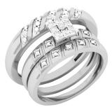 0.15 Carat (ctw) 10K White Gold Round White Diamond Men's & Women's Engagement Ring Trio Bridal Set