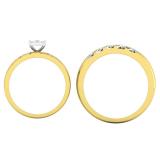 0.15 Carat (ctw) 10K Yellow Gold Round White Diamond Men's & Women's Engagement Ring Trio Bridal Set