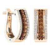 0.45 Carat (ctw) 10K Rose Gold Round Champagne & White Diamond Ladies Huggies Hoop Earrings 1/2 CT