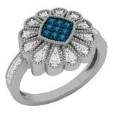 0.26 Carat (ctw) 10K White Gold Round White & Blue Diamond Ladies Cluster Right Hand Ring 1/4 CT