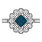 0.26 Carat (ctw) 10K White Gold Round White & Blue Diamond Ladies Cluster Right Hand Ring 1/4 CT
