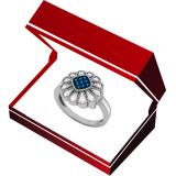 0.26 Carat (ctw) 10K White Gold Round White & Blue Diamond Ladies Cluster Right Hand Ring 1/4 CT
