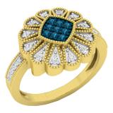 0.26 Carat (ctw) 10K Yellow Gold Round White & Blue Diamond Ladies Cluster Right Hand Ring 1/4 CT
