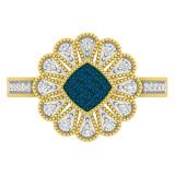 0.26 Carat (ctw) 10K Yellow Gold Round White & Blue Diamond Ladies Cluster Right Hand Ring 1/4 CT