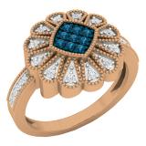 0.26 Carat (ctw) 18K Rose Gold Round White & Blue Diamond Ladies Cluster Right Hand Ring 1/4 CT