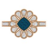 0.26 Carat (ctw) 18K Rose Gold Round White & Blue Diamond Ladies Cluster Right Hand Ring 1/4 CT