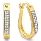 0.10 Carat (ctw) 18K Yellow Gold Plated Sterling Silver Round Diamond Ladies Hoop Earrings 1/10 CT