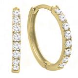 0.45 Carat (ctw) 10K Yellow Gold Round Cut White Diamond Huggie Hoop Earrings 1/2 CT