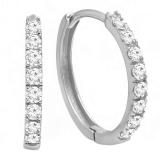 0.45 Carat (ctw) 14K White Gold Round Cut White Diamond Huggie Hoop Earrings 1/2 CT