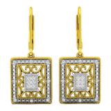 0.12 Carat (ctw) Yellow Gold Plated Sterling Silver Round White Diamond Ladies Dangling Fashion Earrings