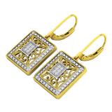 0.12 Carat (ctw) Yellow Gold Plated Sterling Silver Round White Diamond Ladies Dangling Fashion Earrings