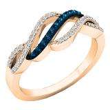 0.25 Carat (ctw) 10K Rose Gold Round Blue & White Diamond Ladies Swirl Right Hand Ring 1/4 CT
