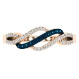 0.25 Carat (ctw) 10K Rose Gold Round Blue & White Diamond Ladies Swirl Right Hand Ring 1/4 CT