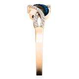 0.25 Carat (ctw) 10K Rose Gold Round Blue & White Diamond Ladies Swirl Right Hand Ring 1/4 CT