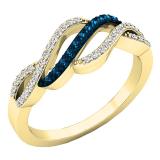 0.25 Carat (ctw) 10K Yellow Gold Round Blue & White Diamond Ladies Swirl Right Hand Ring 1/4 CT