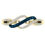 0.25 Carat (ctw) 10K Yellow Gold Round Blue & White Diamond Ladies Swirl Right Hand Ring 1/4 CT