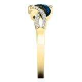 0.25 Carat (ctw) 10K Yellow Gold Round Blue & White Diamond Ladies Swirl Right Hand Ring 1/4 CT